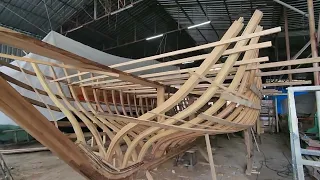 Builders boat yard making new wood cabin boat, regional Turkiye Mugla, Ortaca, Sarigerme, Dalyan