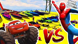 GTA V CARS AND MOTORCYCLES WITH SPIDER-MAN AND SUPERHEROES! Super Cars Challenge on the Ramp!!