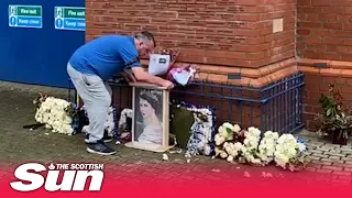 Devastated Rangers fan lays portrait of Queen in homemade frame outside Ibrox in poignant tribute