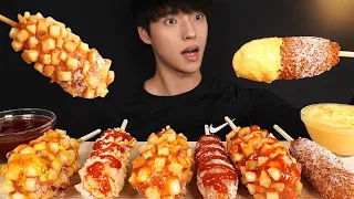 ASMR MUKBANG Mozzarella Corn dogs With Cheese sauce Eating Sounds