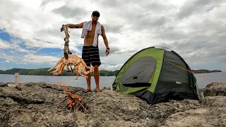 SOLO CAMPING ON A CLIFF WITH NO FOOD! Exploring an amazing new island. FISH ARE TOO BIG