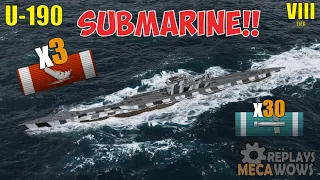 SUBMARINE U-190 3 Kills & 173k Damage | World of Warships Gameplay