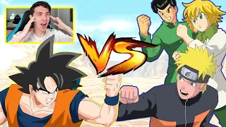 GOKU VEGETA & SEIYA vs NARUTO MELIODAS & YUSUKE CROSSOVER - REACCION THEKALO