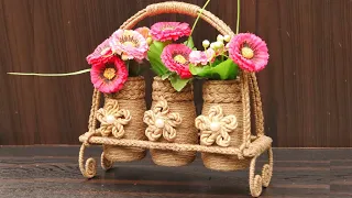 DIY Wicker Basket with Jute Rope and Glass Bottles | Jute Rope Basket | Waste Jute Craft Decoration