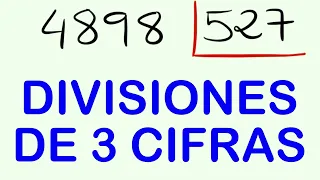 DIVISIONES de 3 CIFRAS resueltas 4898 dividido por 527 con resta