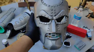 The boys Dr. Doom 3D Printed mask weathering
