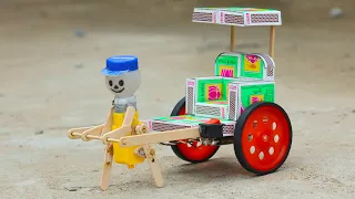 How to make Matchbox Rickshaw Puller Robot - diy robot electric auto-rickshaw - dc motor toy ideas