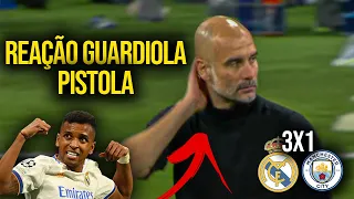 REAÇÕES GUARDIOLA PISTOLA - REAL MADRID 3X1 MANCHESTER CITY (ficou pistola)