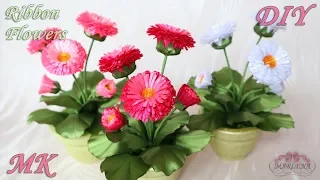 Interior flowers 🌺 Bellis (Daisy) from ribbons. DIY Ribbon Flowers