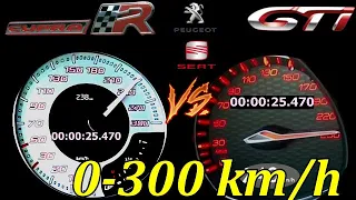 Peugeot 308 GTI VS Seat Leon Cupra R   Acceleration Sound 0 100, 0-250 km/h