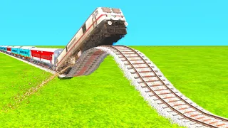 HIGH SPEED WAP-7 VS GIANT 45° ELEVATED RAILWAY TRACK🔺Indian Train simulator | TrainsFun