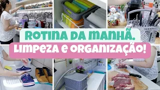 MINHA ROTINA DA MANHÃ| LIMPEZA E ORGANIZAÇÃO DA MINHA CAZINHA 🏠 Lavei Tênis 👟🧺👕🩳 Compra Pra Semana🛒