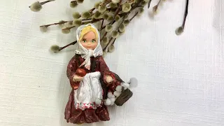 Ватная игрушка Девочка с Пасхальной корзиной