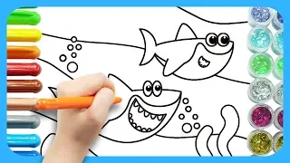 Shark Family | Happy Baby Shark | Glitter Drawing for kids | Play & Learn★TidiKids