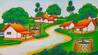 How to draw easy village scenery drawing #village scenery drawing #easy scenery drawing