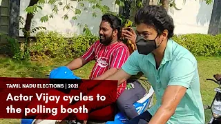 TN Elections 2021 | Actor Vijay cycles to the polling booth