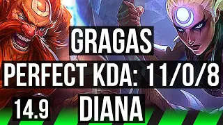 GRAGAS vs DIANA (JGL) | 11/0/8, Legendary, Rank 12 Gragas | JP Master | 14.9