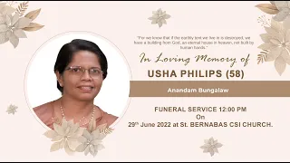 Funeral Service of USHA PHILIPS (58) || LIVE