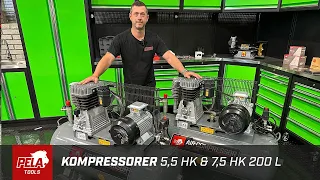 Kompressor, 5,5 hk, 200 l och Kompressor, 7,5 hk, 200 l från PELA