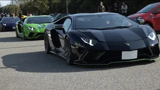 【快音‼】ランボルギーニ集団が爆音で出発‼ 加速サウンド ‼️Lamborghini Aventador exhaust sound‼