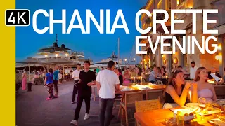 Chania, Crete 2023 : HOT Summer Walking Tour Of The City At Night | 4K Ultra HD
