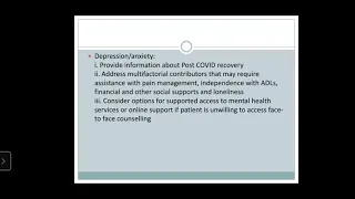 CME: Post Covid Management Protocol - HSC/ED Relevant Summary