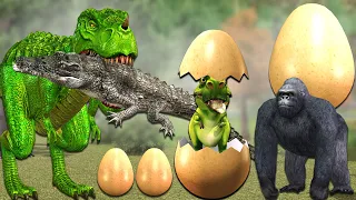 Gorilla egg stealing video || Dinosaur Gorilla and Crocodile video by Mr Lavangam