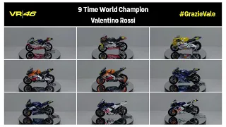 Diecast Motogp Skala 1:18 Leo models 9 Time World Champion Valentino Rossi