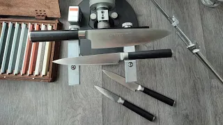 Заточка кухонных ножей Samura, VG 10 AUS 8, абразивами Косим Pro Oil и 89А