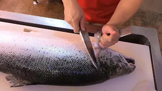 Huge Salmon Fish Cutting & Sashimi  │ Seafood in Taiwan