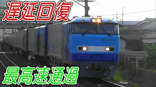 【130キロ遅延回復運転！スーパーレールカーゴ】早朝貨物 島本駅 high speed freight train