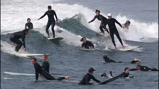 Crowded Malibu Surfing Raw Clips with Sound