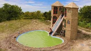 Design Swimming Pool And Water Slide For Three Story Mud Twin Skyscraper