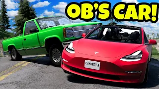 Crashing OB's Tesla During a Mountain Race in BeamNG Drive Mods!