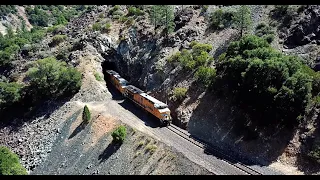 4K: Aerial Footage of Two UP Freight trains in the Feather River Canyon