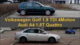 SLIP TEST -  4Motion vs Quattro - Volkswagen Golf vs Audi A4 - @4x4.tests.on.rollers