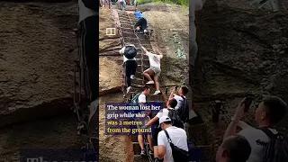 Chinese tourist survives fall from steep mountain steps #shorts