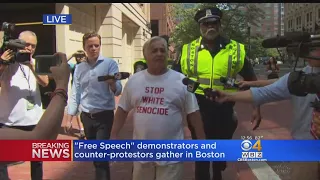 Man In 'Stop White Genocide' Shirt Escorted From Boston Free Speech Rally