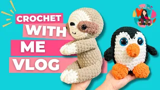 CUSTOM ORDER, PATTERN TEST!! 🦥🐧| Crochet with me vlog | Week of crochet plushies