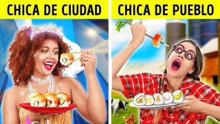 CHICA SUPERRICA DE CIUDAD VS CHICA POBRE DE PUEBLO | Comida costosa VS barata por 123 GO! CHALLENGE
