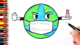 How to draw earth in medical mask | Drawings for beginners