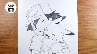 pikachu love ash boy pencil drawing | Pokemon art ​⁠​⁠@TaposhiartsAcademy