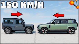 LR DEFENDER 1983 vs LR DEFENDER 2023! 150 Km/H CRASH TEST! - BeamNg Drive