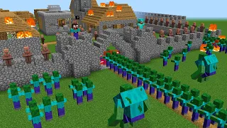 Minecraft NOOB vs PRO battle: NEW ZOMBIE ATTACK A PROTECTED VILLAGE!