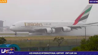 🔴LIVE HEAVY RAIN! LAX Airport Action | Los Angeles International Airport | Plane Spotting