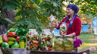 Making winter pickles from vegetables left in our garden