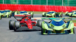 Ferrari F1 2022 vs Lamborghini V12 VGT Hypercars at Spa GP