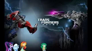 Ponies watch Optimus vs Megatron Transformers Prime