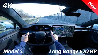 Tesla Model S 2023 - POV Test drive in 4K (Long Range, 670 HP, FSD), Autobahn acceleration