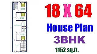 18 X 64 फ़ीट घर का नक्शा | DK Home Design | House Plan | Ghar ka Naksha